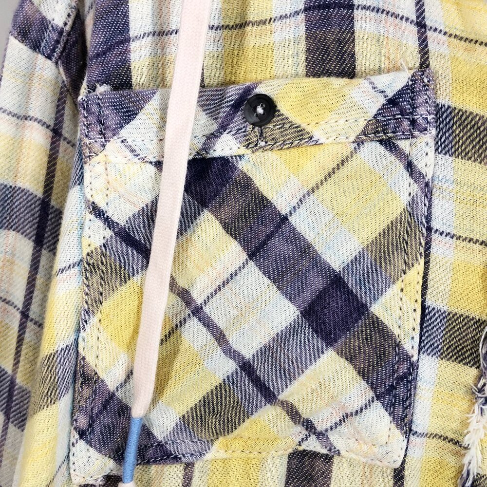 FP We the Free Calico Basin Distressed Yellow & Blue Hoodie Shacket OB9992328 S - Picture 7 of 16
